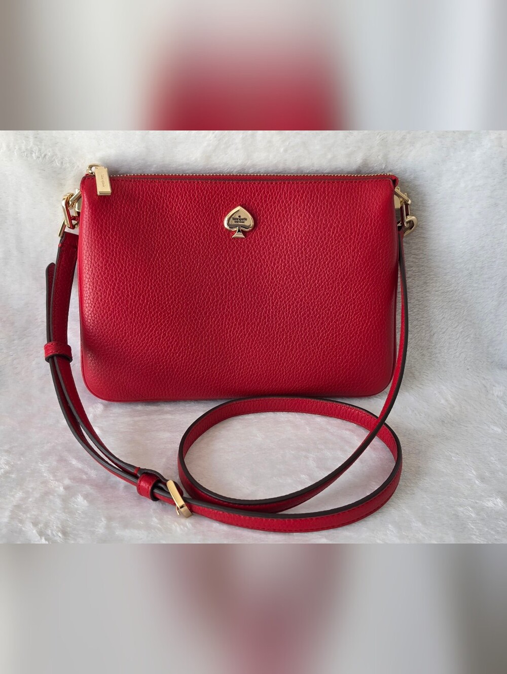 kate spade Red Pebbled Leather Double-Zip Crossbody with Gold Spade Logo